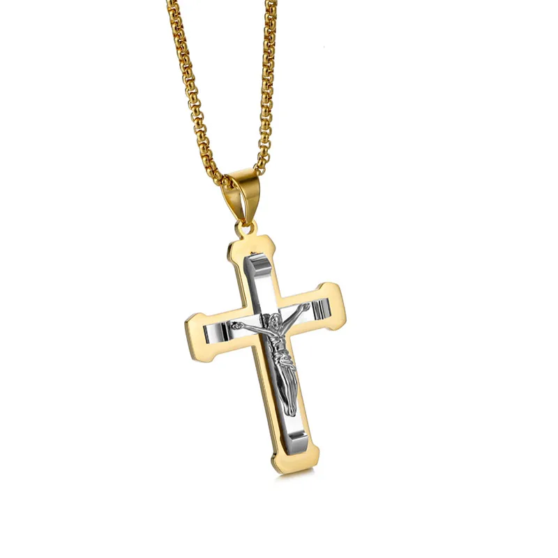

wholesale stainless steel mens large religious jesus gold cross pendant
