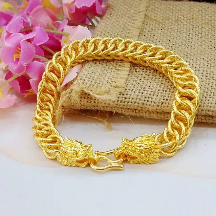 

gold double dragon head bracelet brass gold plated dragon head bracelet exquisite jewelry imitation gold jewelry