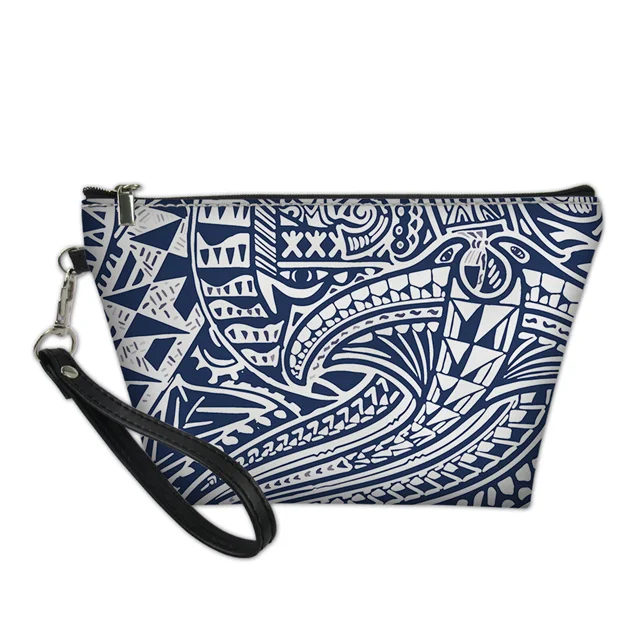 

Fashion Gradient Color Ladies Cosmetic Pouches Polynesian Samoan Tribal Style Printed Design Wash Kit Bags Manufactory, Picture