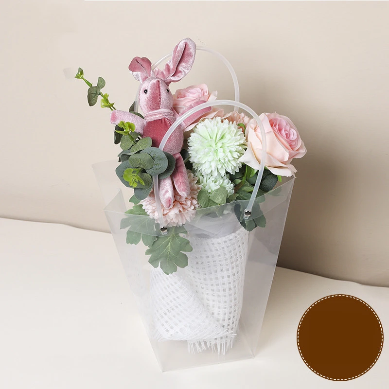 花店装饰长手提袋pvc透明袋鲜花花束装袋便携透明礼品袋搭配包装