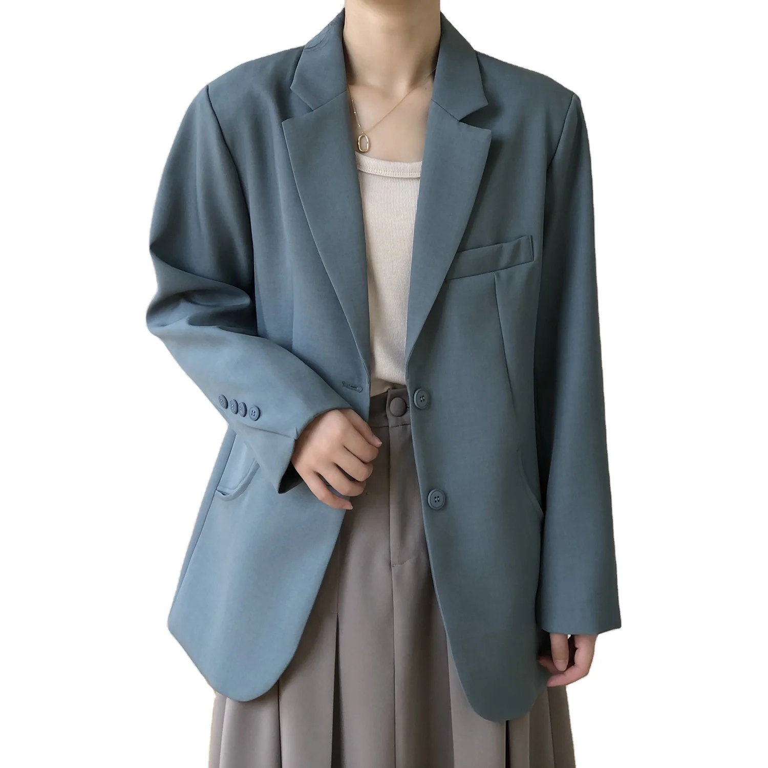 

2021 Autumn New Korean Casual Solid Color Suit Jacket Women'S Loose Temperament Design Sense Lapel Collar Coat