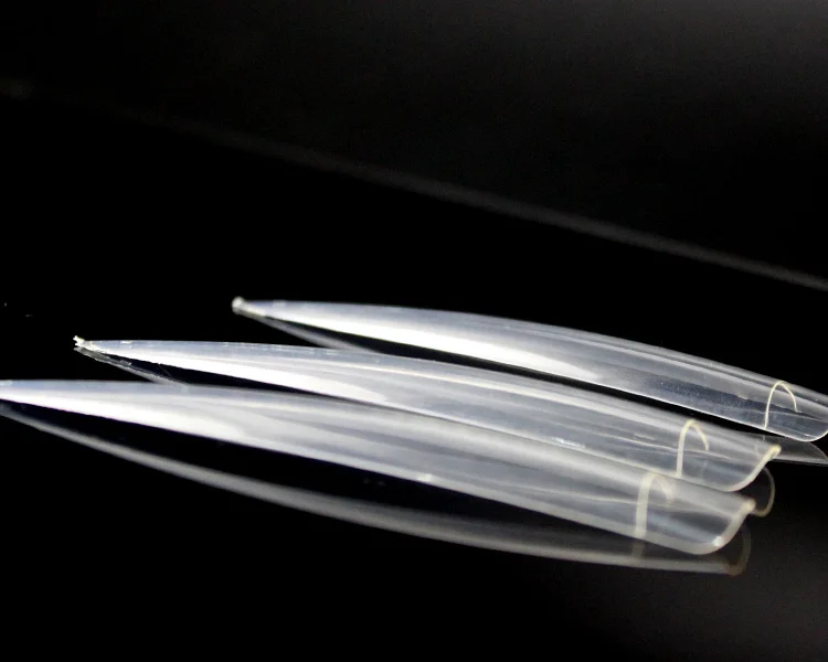 TSZS Wholesale Long Transparent Display False Nails Tips ABS Stiletto Half Cover Nails Salon 10PCS/Bag