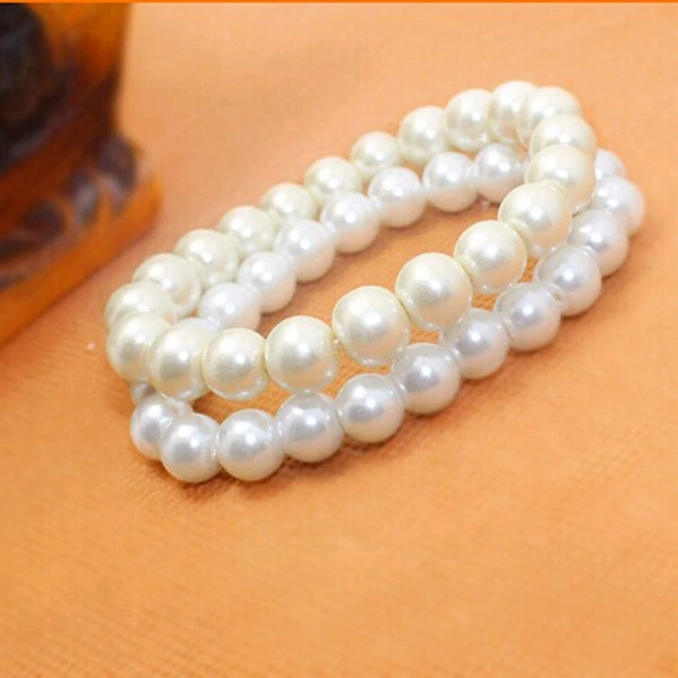 

Beaded 8mm Stretch Pearl Bracelet For Girls, White