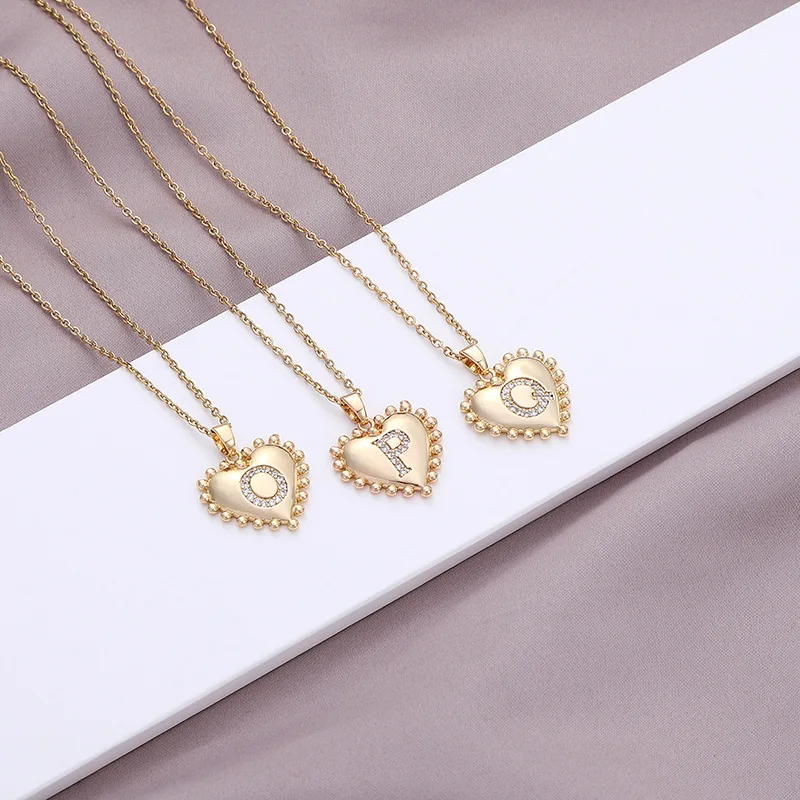 

HOVANCI heart necklace stainless steel 12 gold alphabet letter zircon pendant necklace