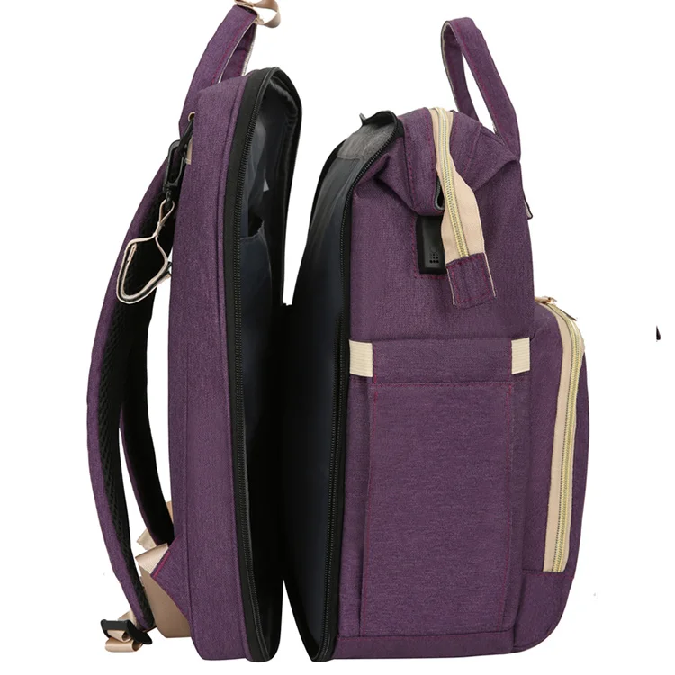 

Fashion private label Built-in USB Port Convertible Maternity Multi- purpose diaper backpack, Purple