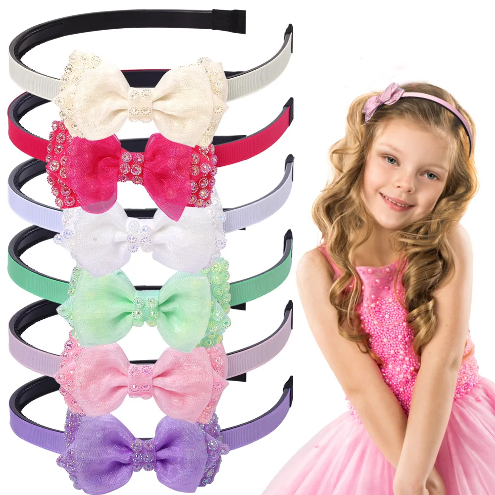 

Hot Selling Children Headband Bow Knot Diamond Headband Non-slip Ribbon Hair Hoop Colorful Hairbands for Kids Hair Accessories