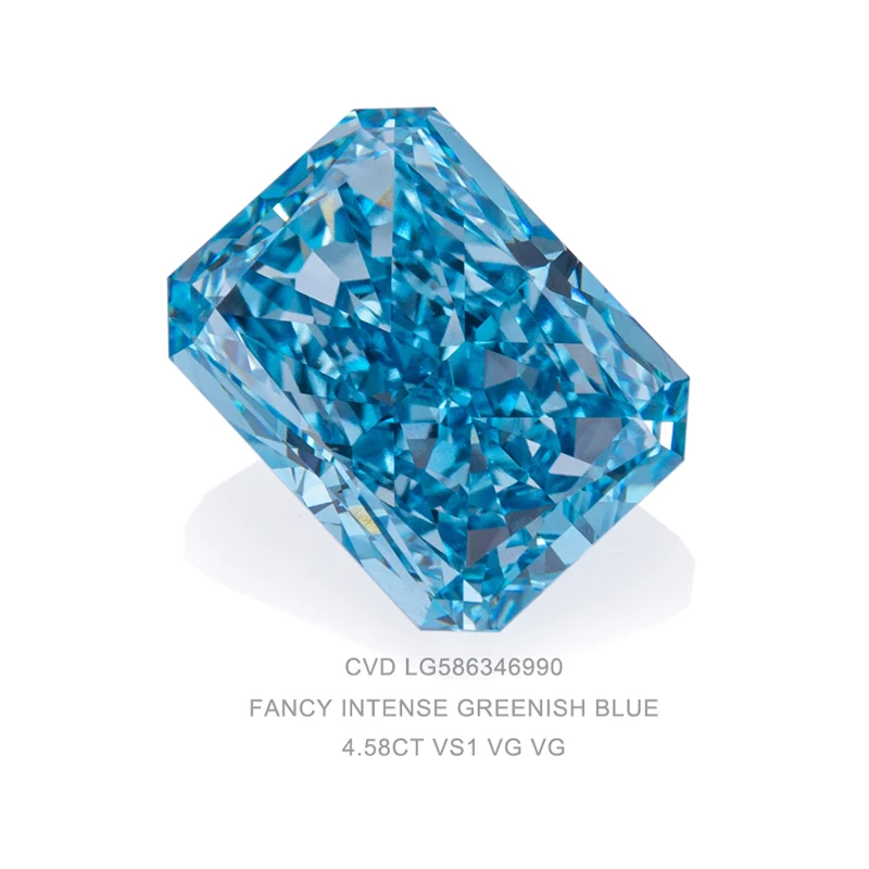 

Messi Gems IGI lab grown diamond 4.58CT VS1 LG586346990 fancy intense greenish blue CVD lab diamond