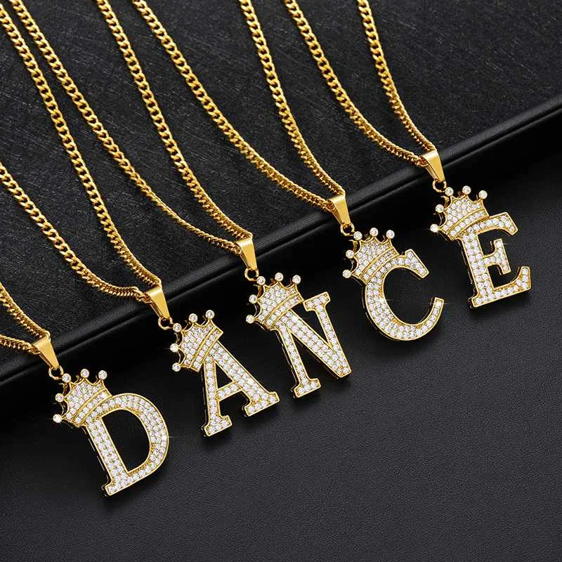 

Stainless Steel Crown Necklace Zircon Letter Necklace Male Crown Pendant