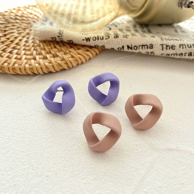 

JUHU 2021 New simple purple pink earring geometric Korean temperament drop earring lacquer bake triangle stud earrings for women, Gold