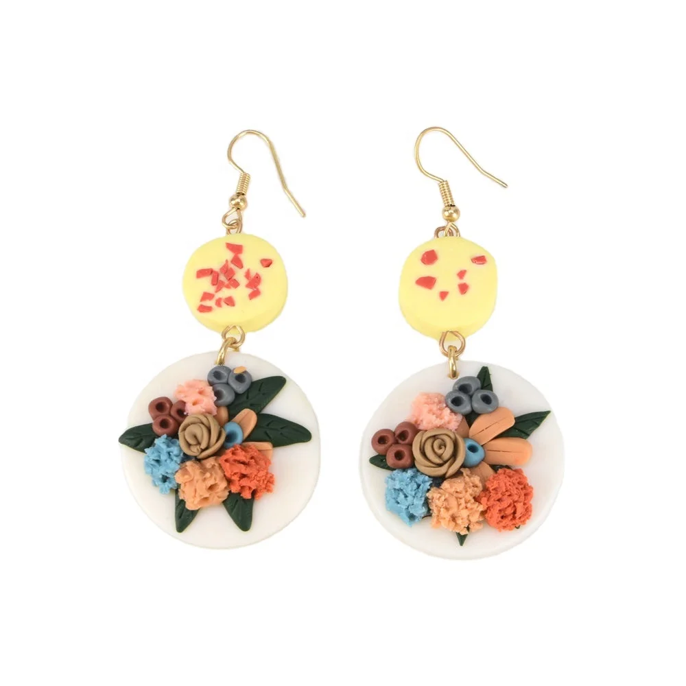 

Hot sale trendy colorful flower stainless steel handmade polymer clay earrings