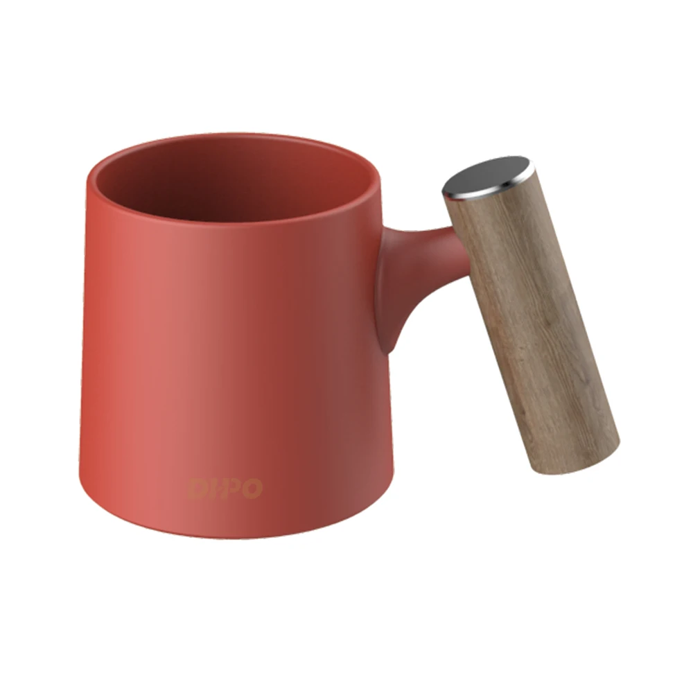 

High Fired Ceramic Coffee Mug With Wooden Handle, Customized