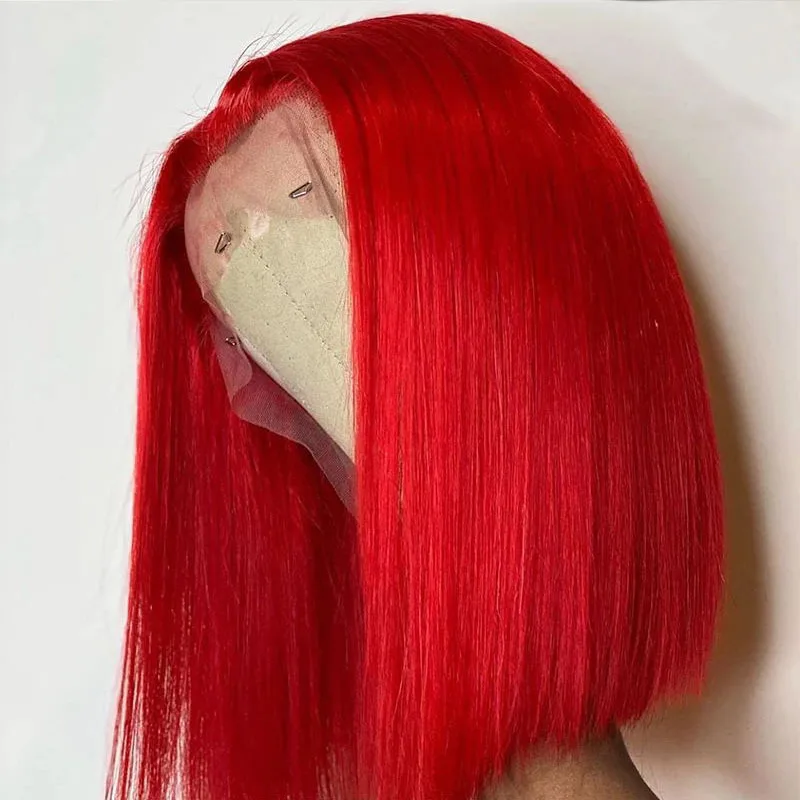 

Pre Pluck Short Bob Lace Wigs Human Hair Lace Front Red Color Human Hair Wigs For Black Ready To Ship