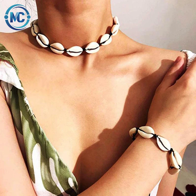 

Natural Conch Seashell Necklace Women Summer Beach Shell Choker Jewelry Bohemian Rope Cowrie Beaded Necklaces Collar Female