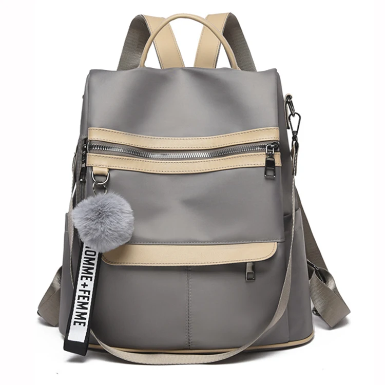 

Wholesale Oxford Cloth Laptop Bag Ladies Two-way Zipper Backpack With Plush Decoration, 4 color