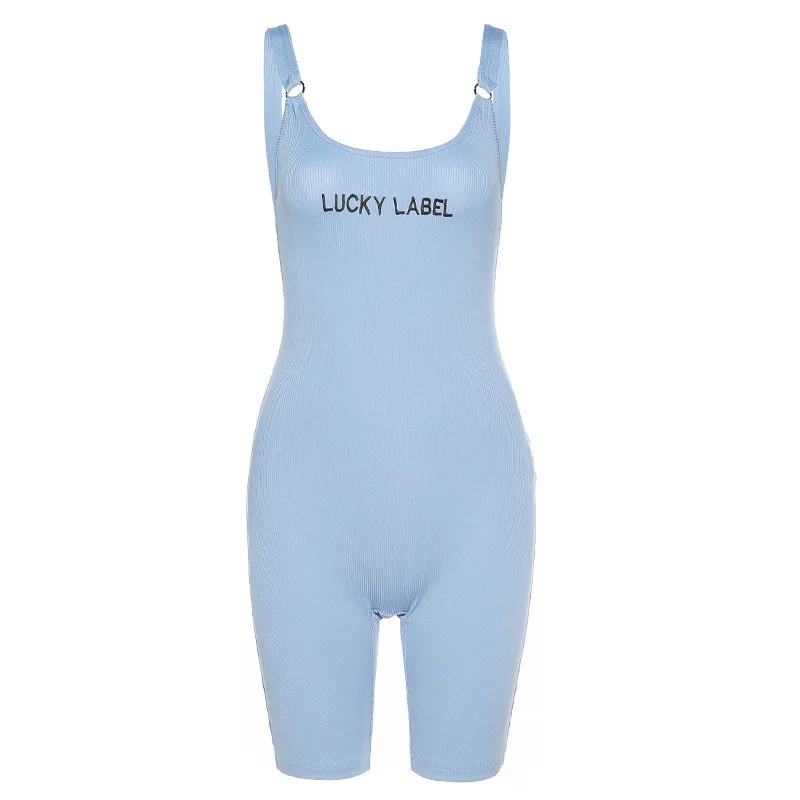 

2021 summer lucky letter one piece bodycon romper women short jumpsuit