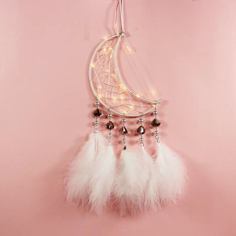 

Wall Lamps Home Decor Moon And Half Curved Creative Handmade Rattan Ring Ornaments Cute Wind Chime Girl Heart Gift, As photo