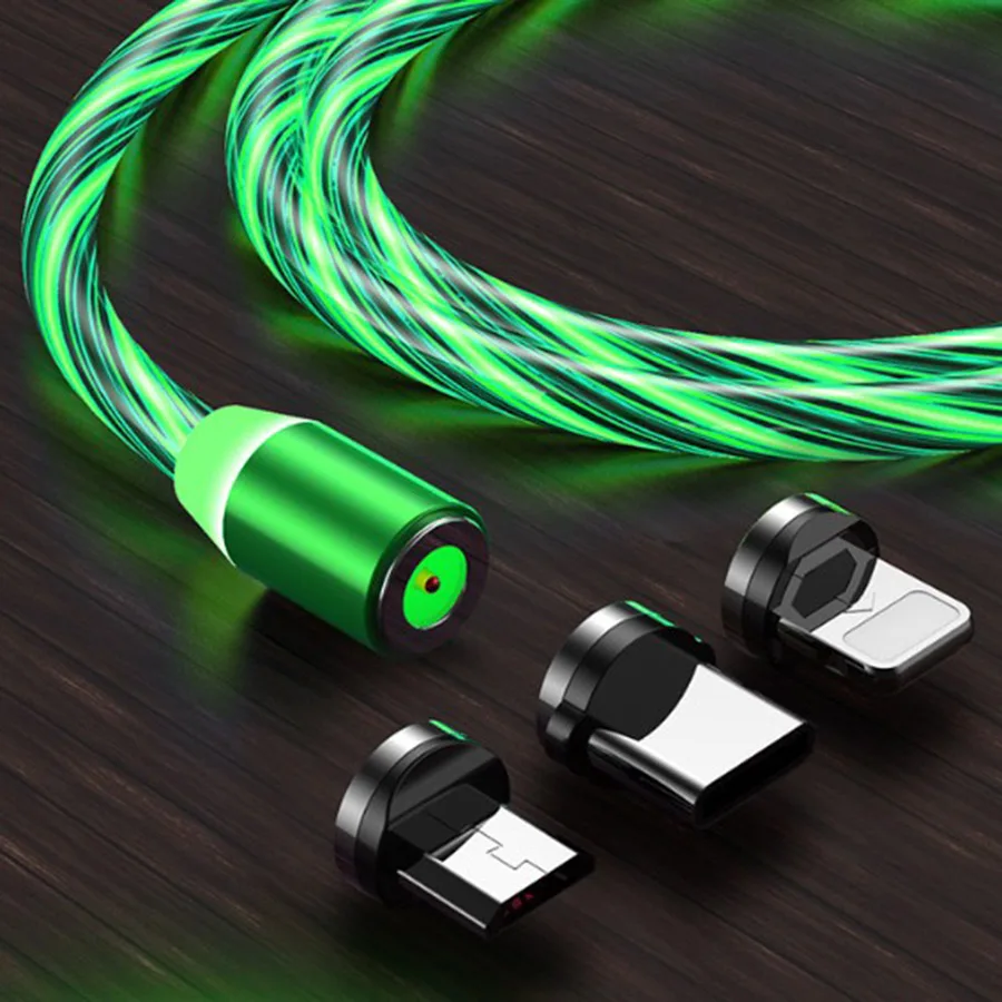 

New Arrivals Trending Products 2021 Fast Charging USB Cable Flowing Light Mobile Phone Cable USB Magnetic Charger Cable, Blue /red/green/colorful