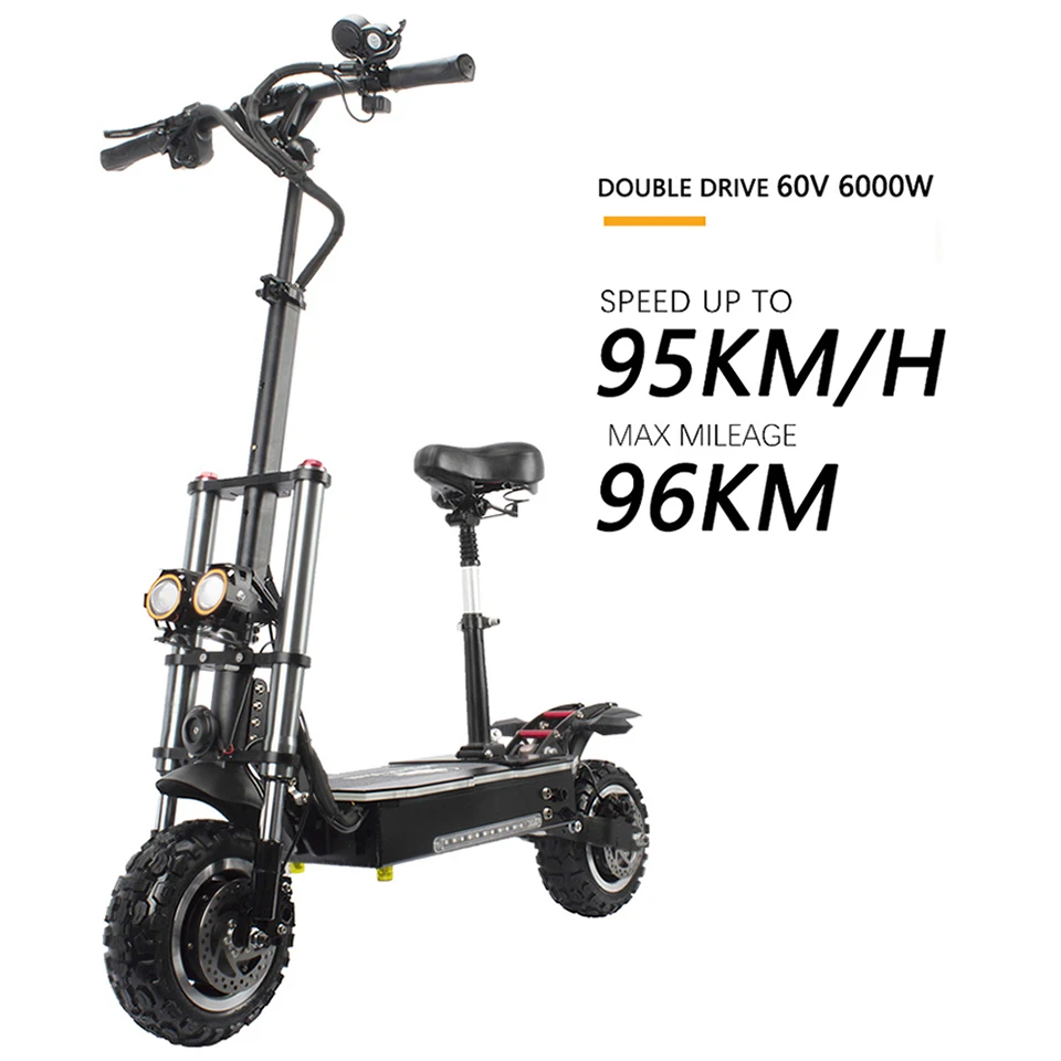 

Offroad Scooter Electric U7 Light Height Adjustable 11inch Fat Tire Electric Scooter Dual Motor 6000W 60V
