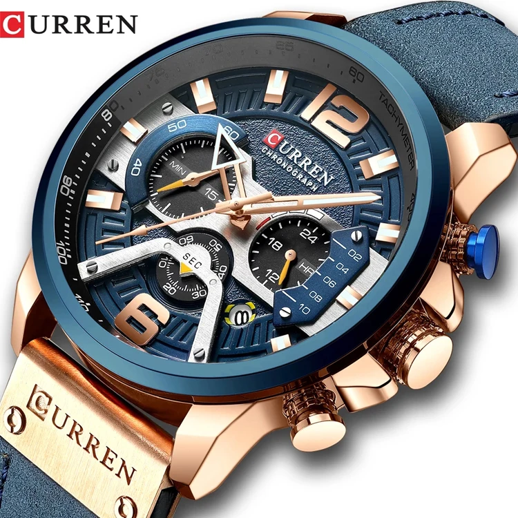 

CURREN 8329 Top Brand Luxury Sports Wristwatch Leather Strap Male Wristwatches Business Chronograph Men's Clock Reloj Hombres