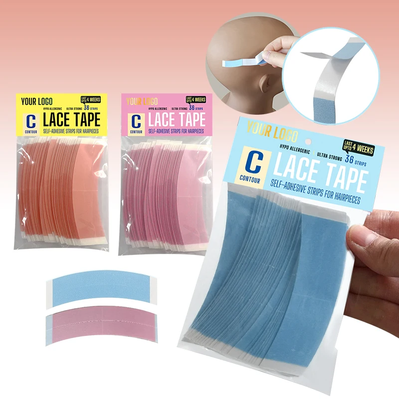 

Custom logo Double Sided transparent invisible strong hold Toupee install tape 36pcs per bag hair Extensions Wig lace front tape