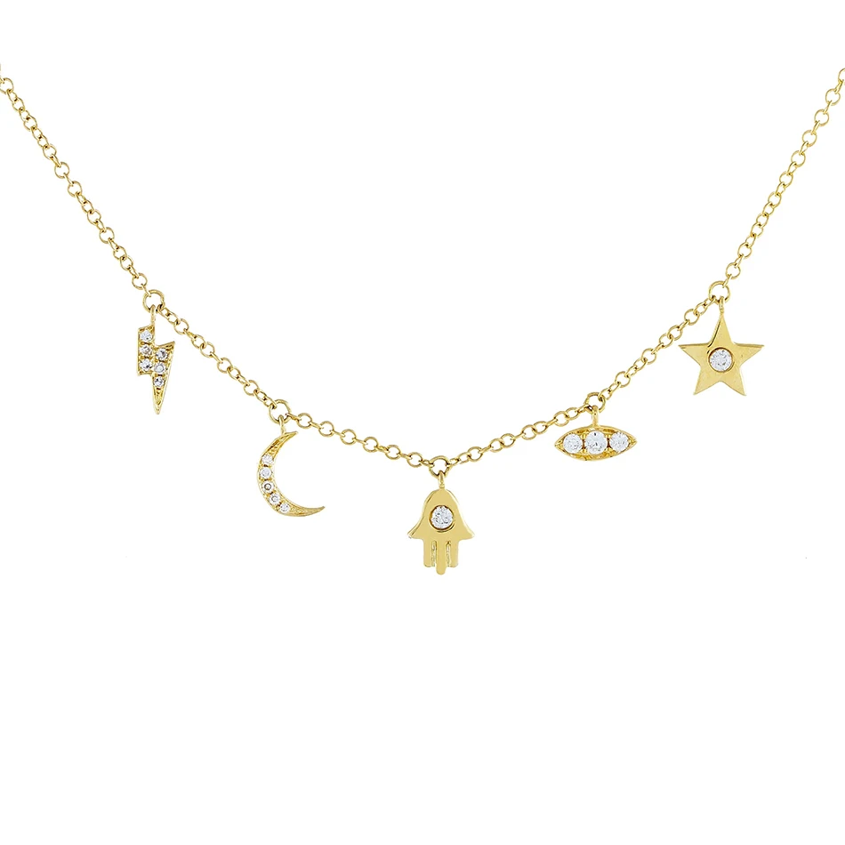 

wholesale fashion necklace jewelry online 925 sterling silver trendy 18k gold plated diamond charms necklace