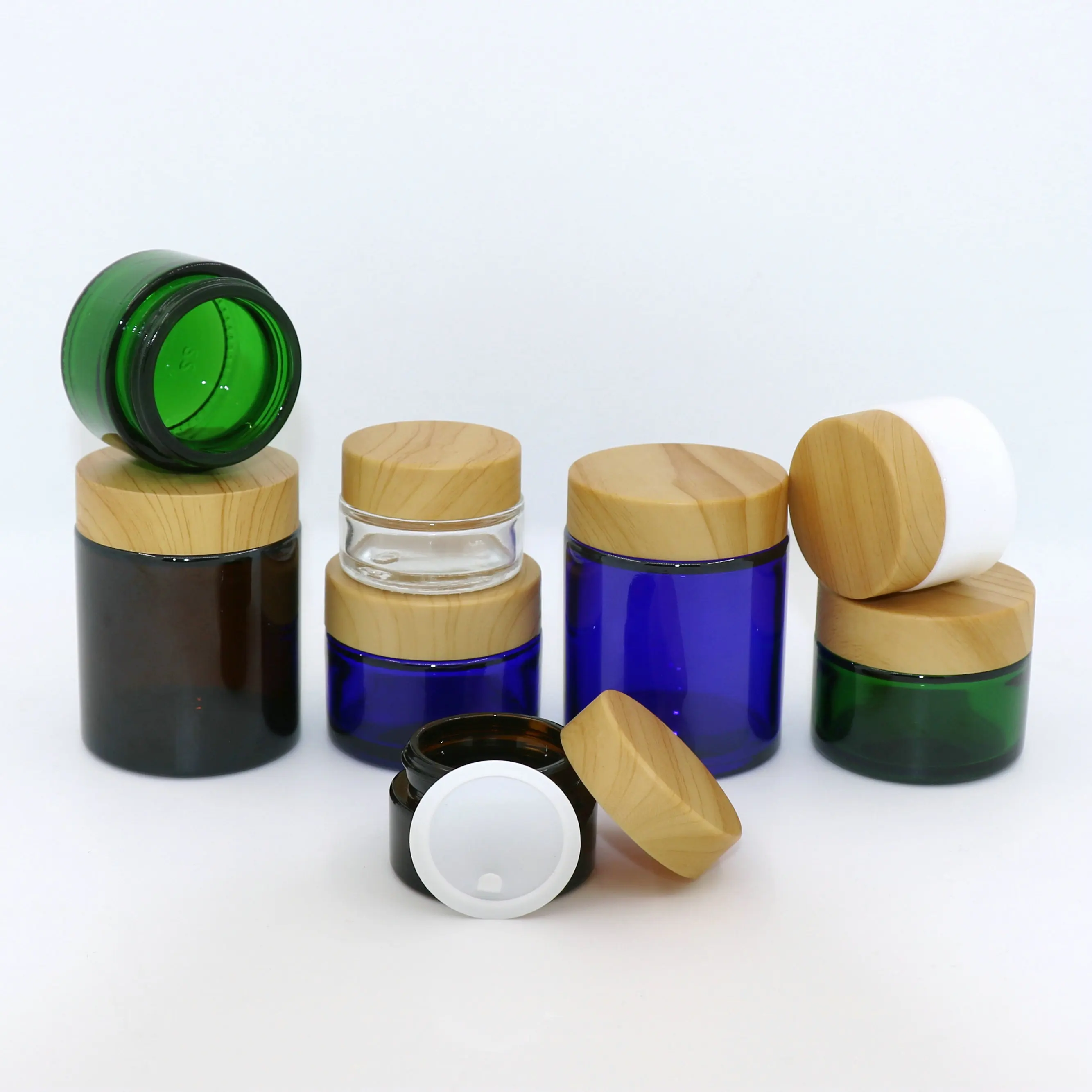 Frosted Cosmetic Bamboo Cosmetic Jars Container Bamboo Jar With Lids