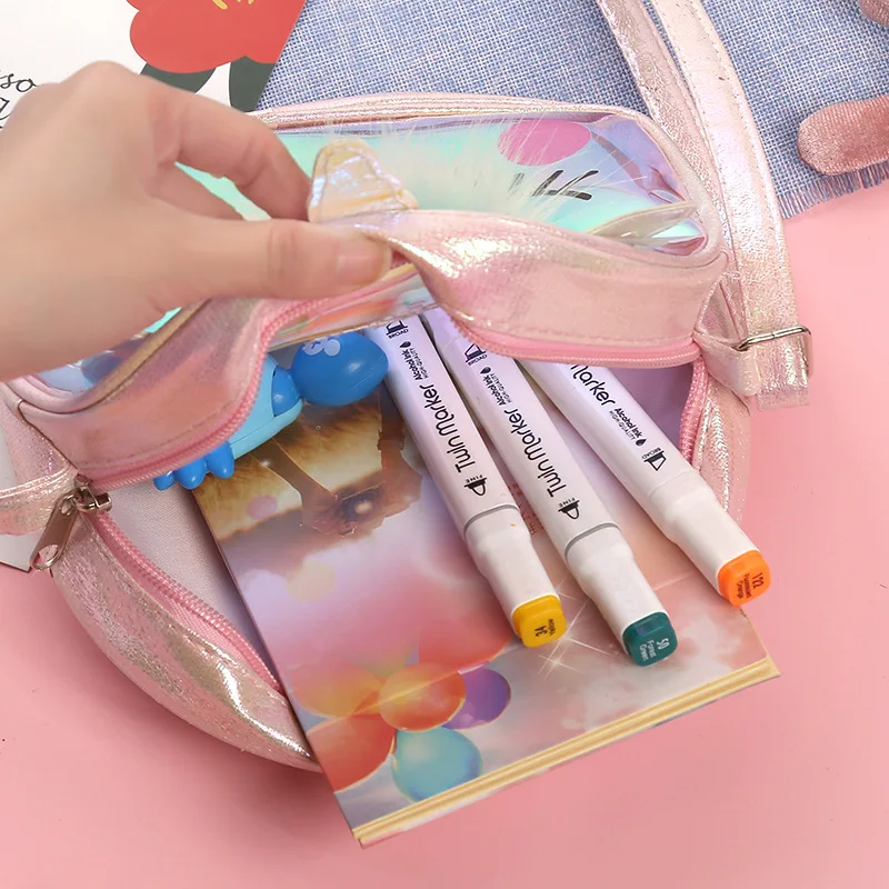 

Symphony ladies messenger shoulder bag pvc laser transparent cute student bag cartoon shoulder bag customization, White,blue,pink