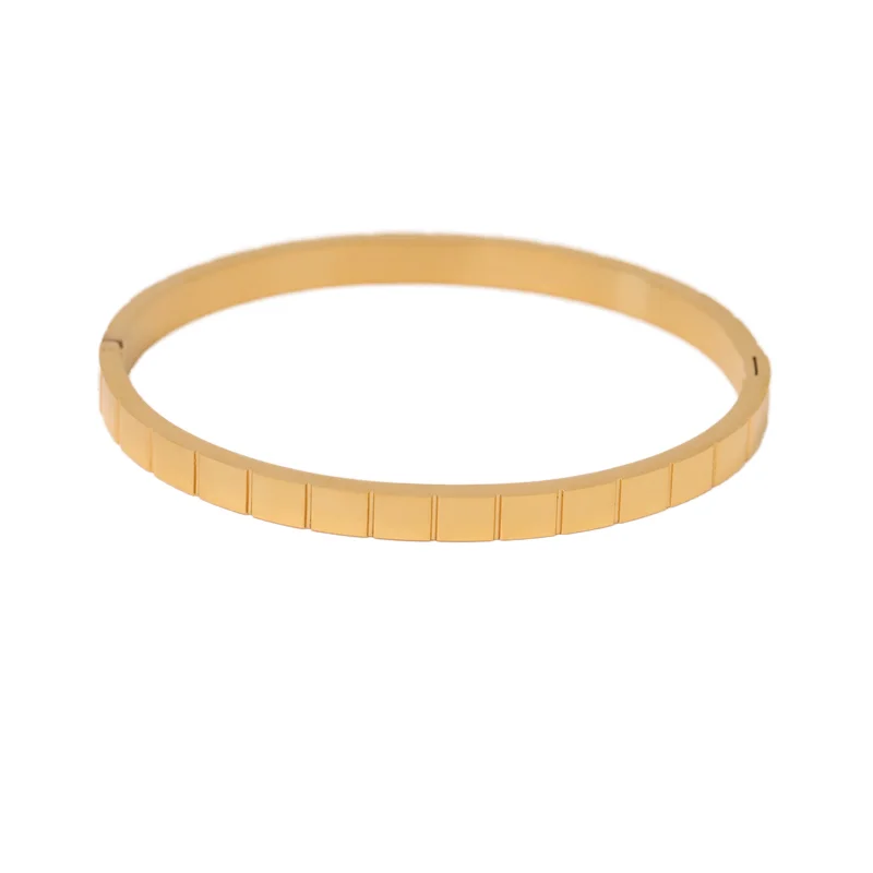 High End PVD 18K Gold Plated Plaid Bangle Bracelet Stainless Steel Jewelry Tarnish Free & Waterproof