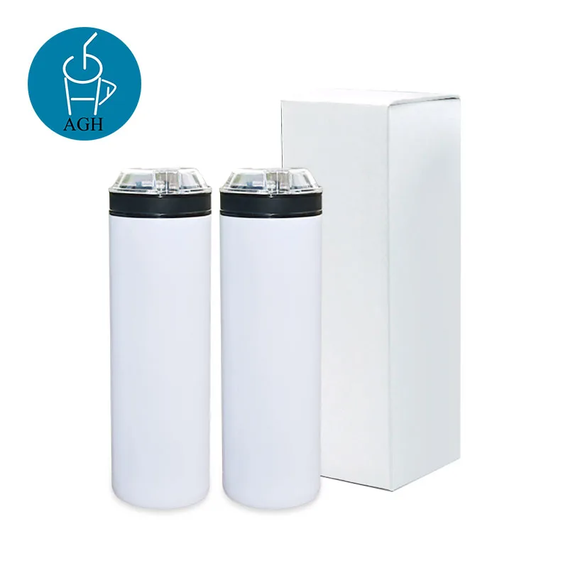 

USA US Warehouse Stock White 20 oz Snack Straight Skinny Sublimation Blanks Stainless Steel Tumbler Cups with Black Snack Lid