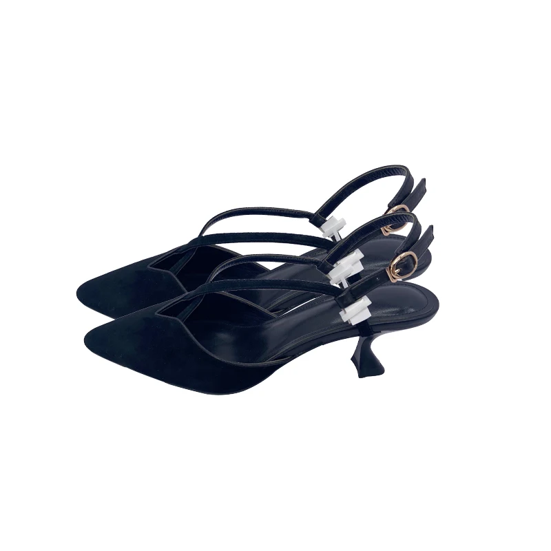 

2021 wholesale summer fashion ladies thin low pointed toe female heel sandals women shoes, Black