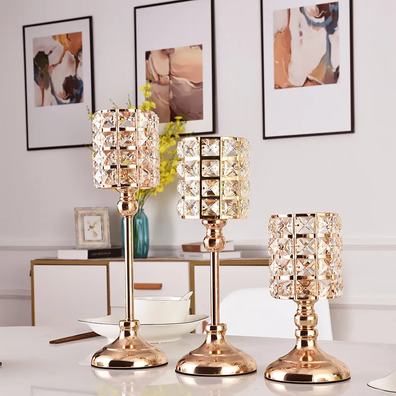 

C-CDS004 new design crystal candlestick holder Europe tapered candlestick metal holder romantic for wedding home party decor