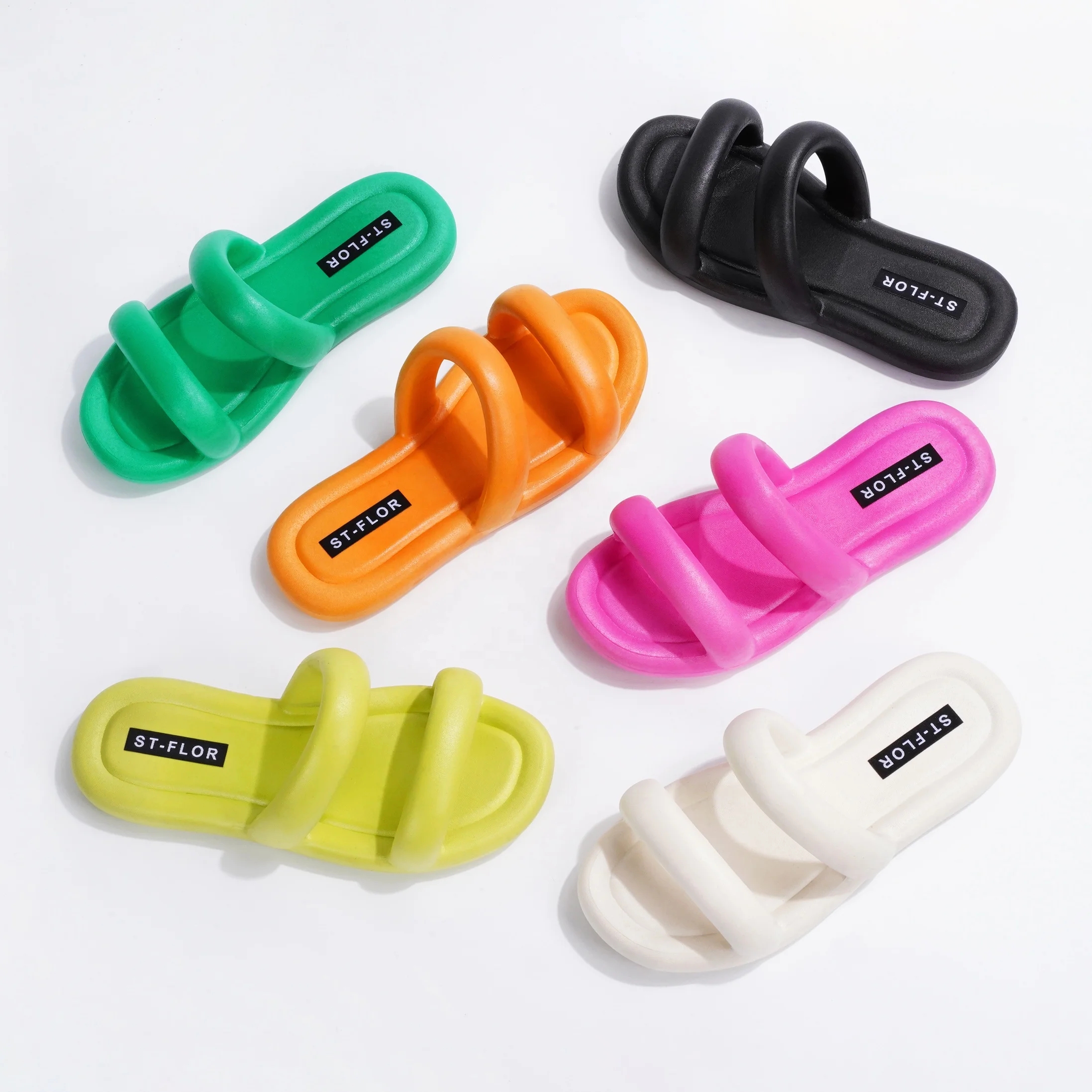 

Women Sandals Ladies Luxury Slip On Slides Shoes Women Slippers Summer Flat Sandal Rubber Thong Flip Flop, Black, green, white, macha green, peach, orange