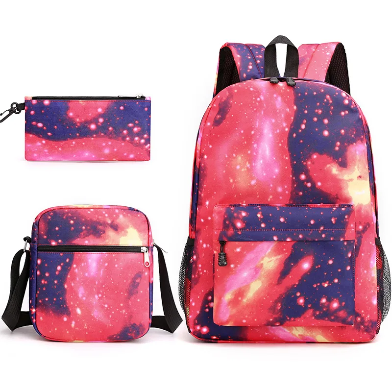 

Waterproof Nylon Unisex Fashion Bag New Product Middle Book Back Teenager School Galaxy Backpack 3pcs/Set, Black