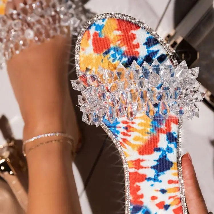 

2021 Factory direct sale hot sale summer fashion rhinestone transparent plus size sandals women outdoor slippers, Black, nude, red, blue
