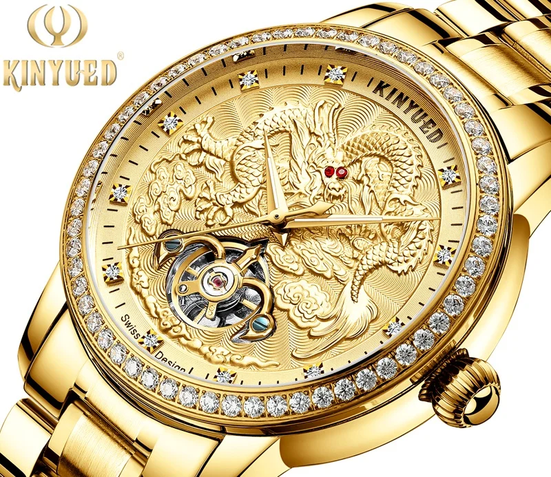 

KINYUED watches men wrist luxury Gold Automatic Mechanical Movement stainless steel band