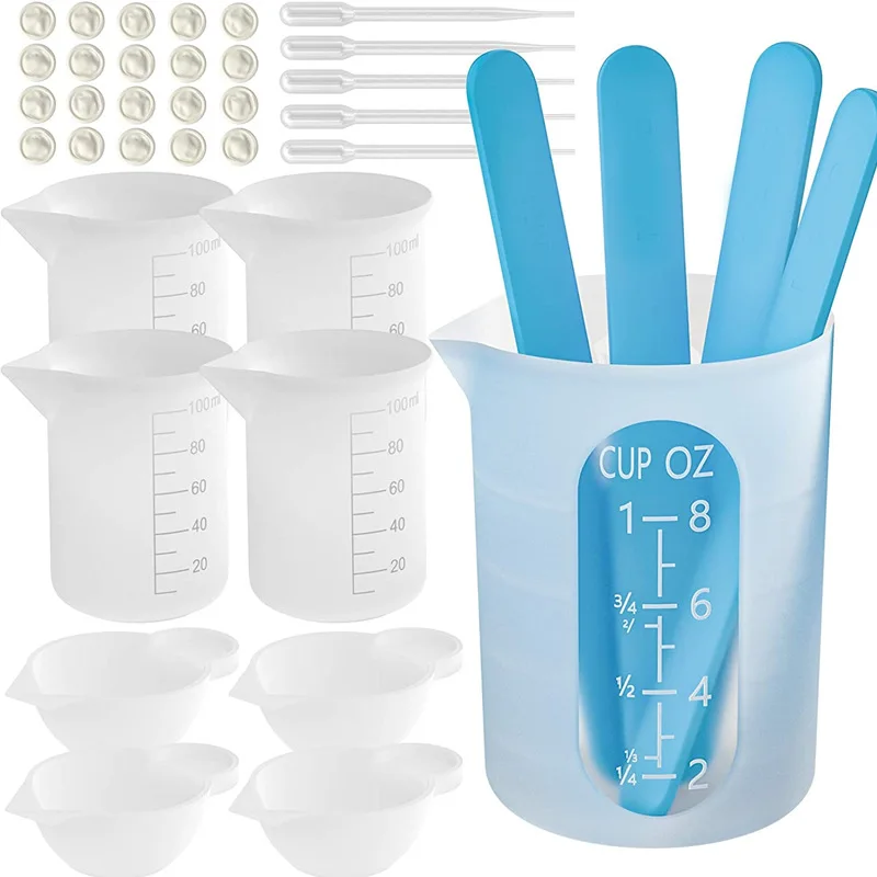 

Silicone Measuring Cups and Stir Stick Set,250ml &100ml Mixing Cups,Casting,Pouring,Resin Molds Tool Kit