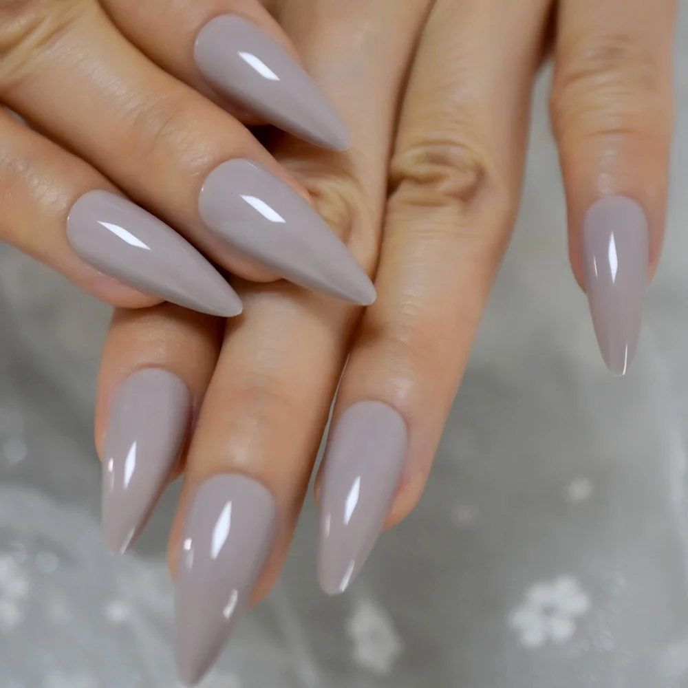 

Natural  Stick On Nail Pure Color Decorated Artificial Fake Nail Nude Sharp High Quality Acrylic Gel Nail L5617