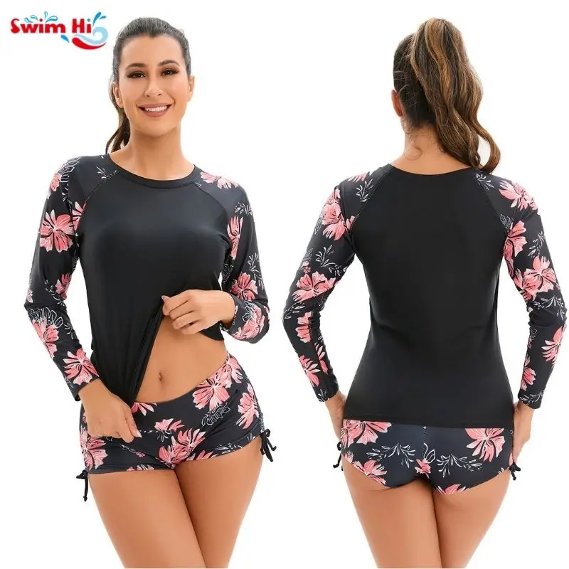 

Womens Customised Fashion Popular Long Sleeve Surfing Suit Rash Guard Manufacturer Two Pieces Swimwear