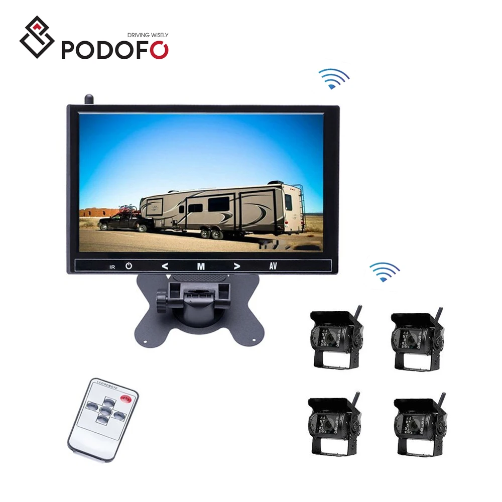 

Podofo Wireless Vehicle Truck 4 Reverse Cameras & 9" Monitor Car Reversing Aid Waterproof Rear View Camera for Truck