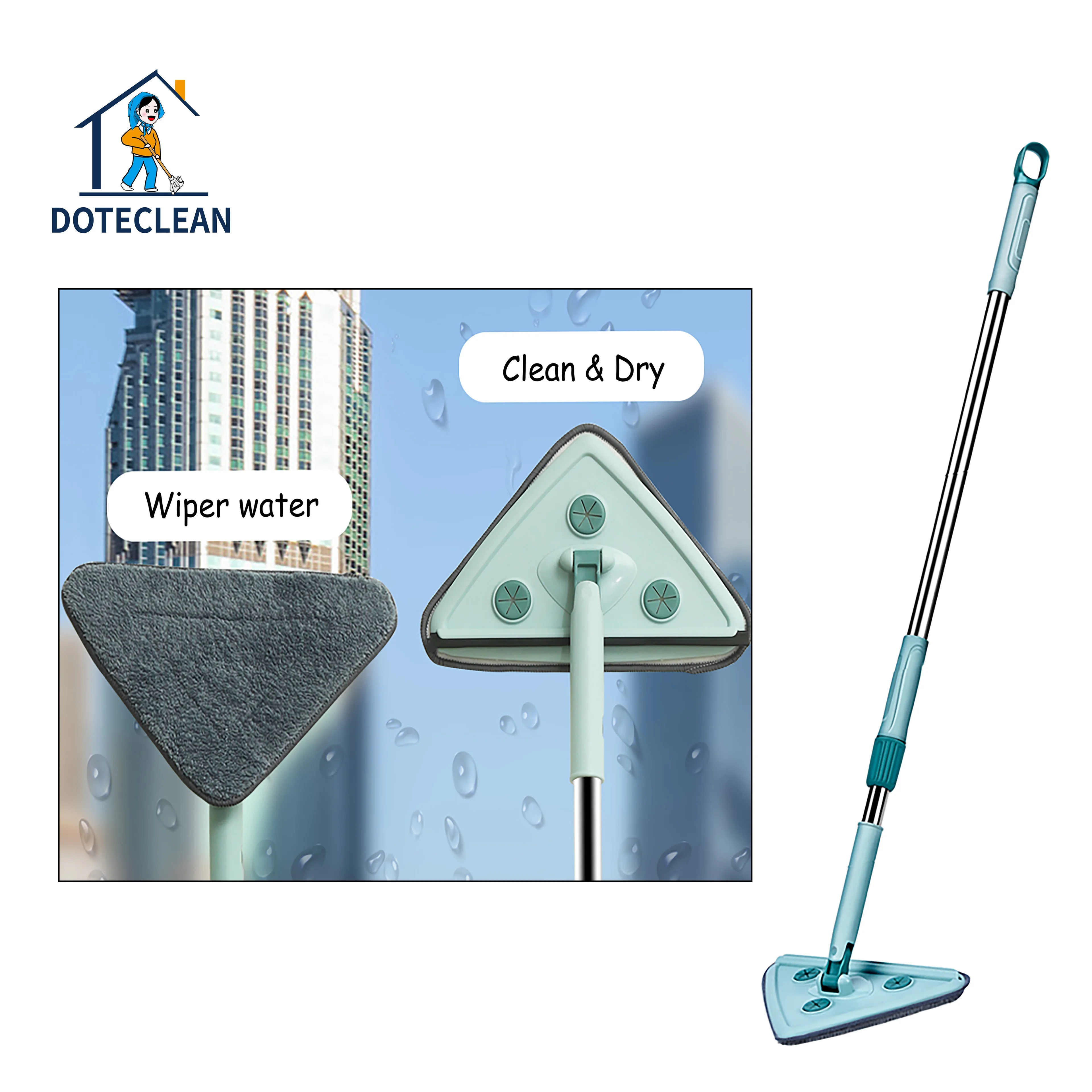 

High Quality telescopic triangle mop with Rubber Squeegee Wiper for Window Glass Mirror floor house ceiling Cleaning