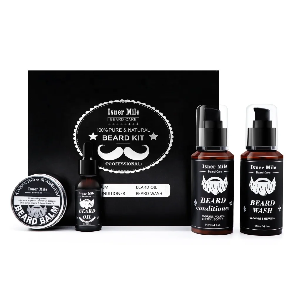 

Men's Beard Grooming Kit 4pcs Beard Growth Kit With Beard Oil Conditioner Wash And Balm