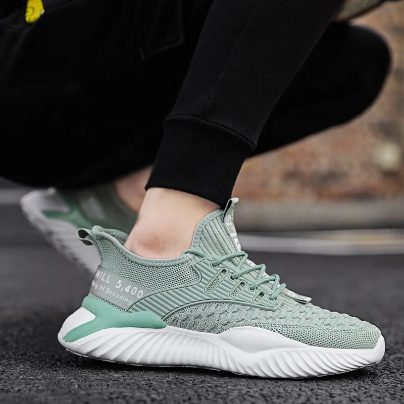 

High Quality Men's Thick Sole Sneakers Comfortable Casual Soft Non-Slip Wear-Resistant Running Shoes, White / green / black