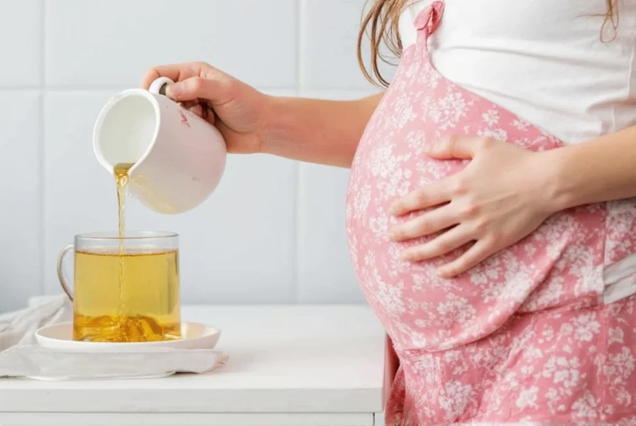 Pregnant woman safely preparing fresh ginger tea at home