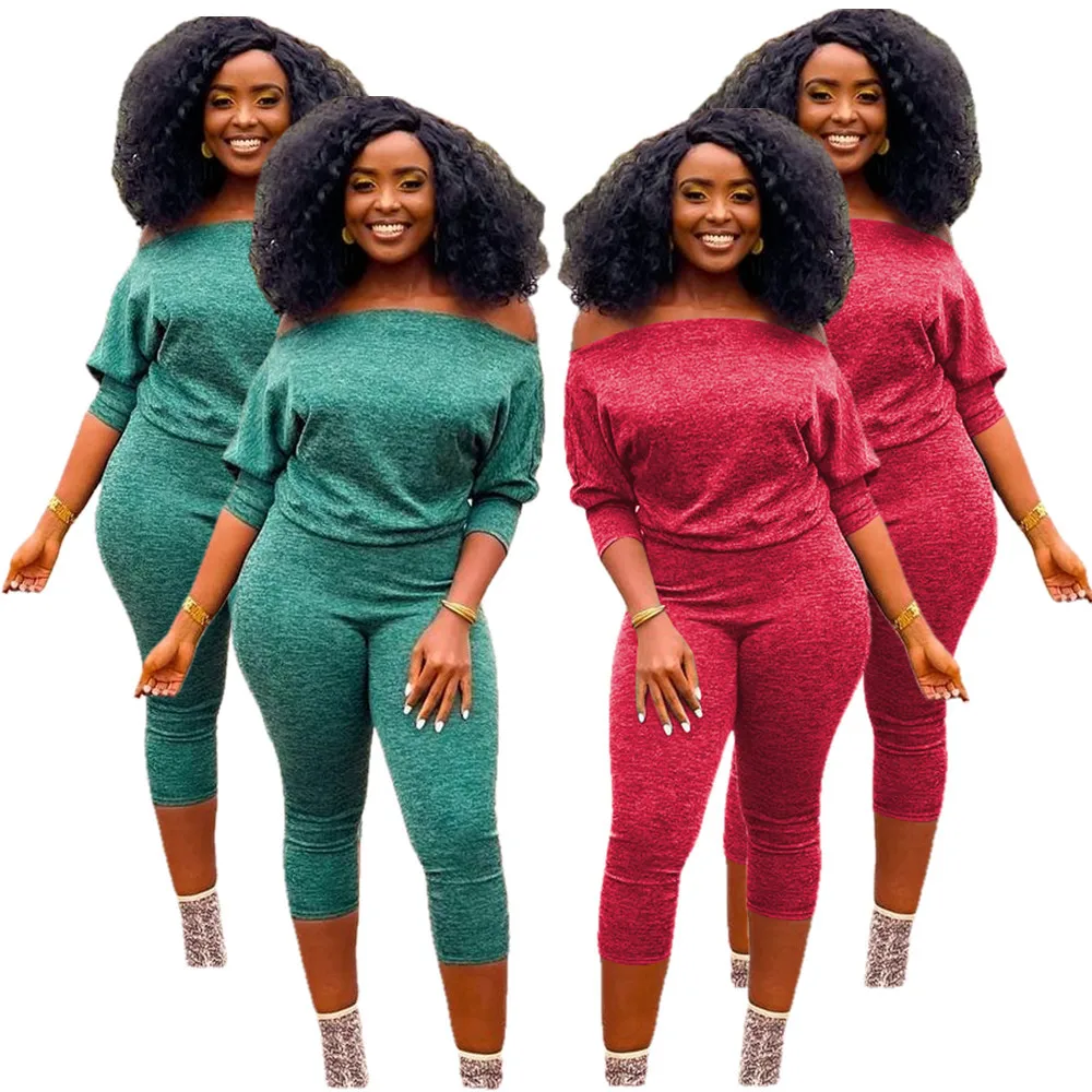 

latest Autumn female track suit Long Sleeves Cotton Off Shoulder Sweatshirt top and pants women two piece set