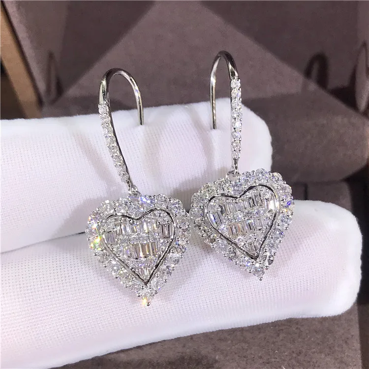 

Brilliant jewelry KYED0324 heart shape shiny platinum plated small zircon drop earrings for women