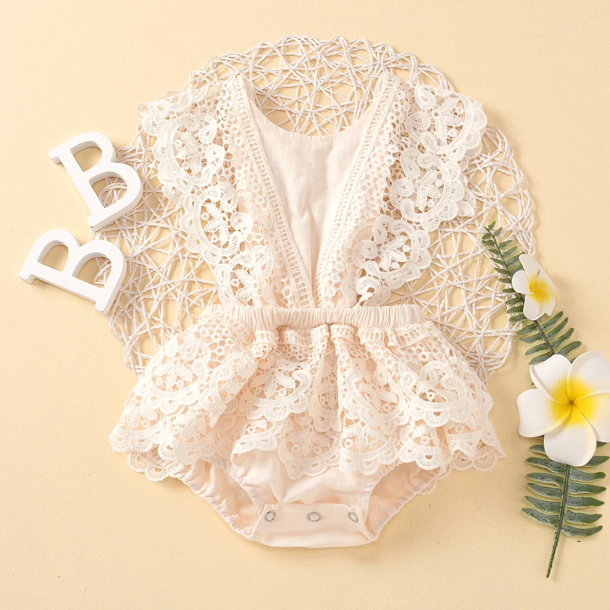 

0-24M Princess Newborn Baby Girl Sleeveless Backless Lace Romper Jumpsuit One Pieces Summer Clothes, As picture