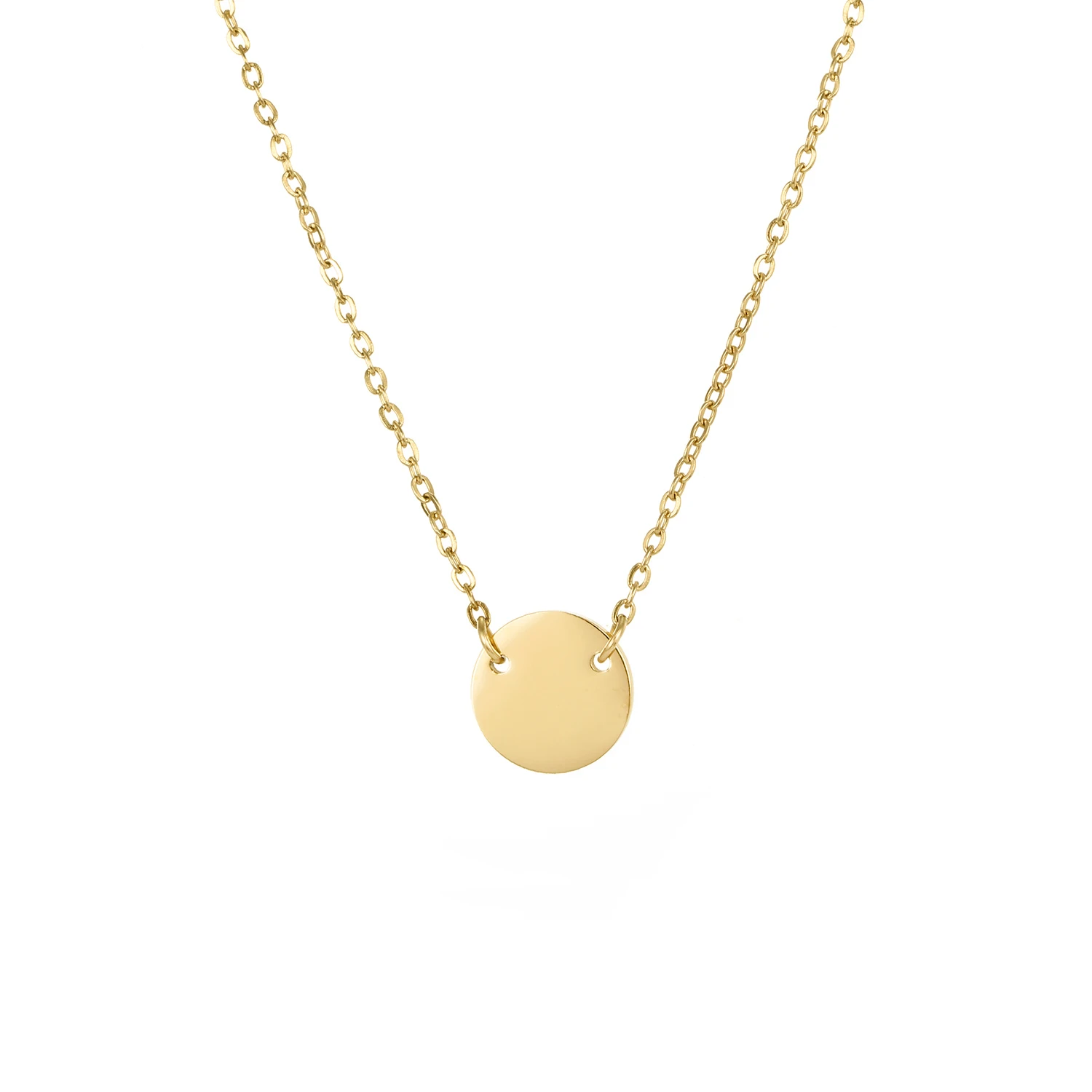 

Classical Women Pendant Necklace Stainless Steel 14K Gold Plated Custom Logo Round Disc Pandent for Necklace Jewelry, Gold/silver/rose gold