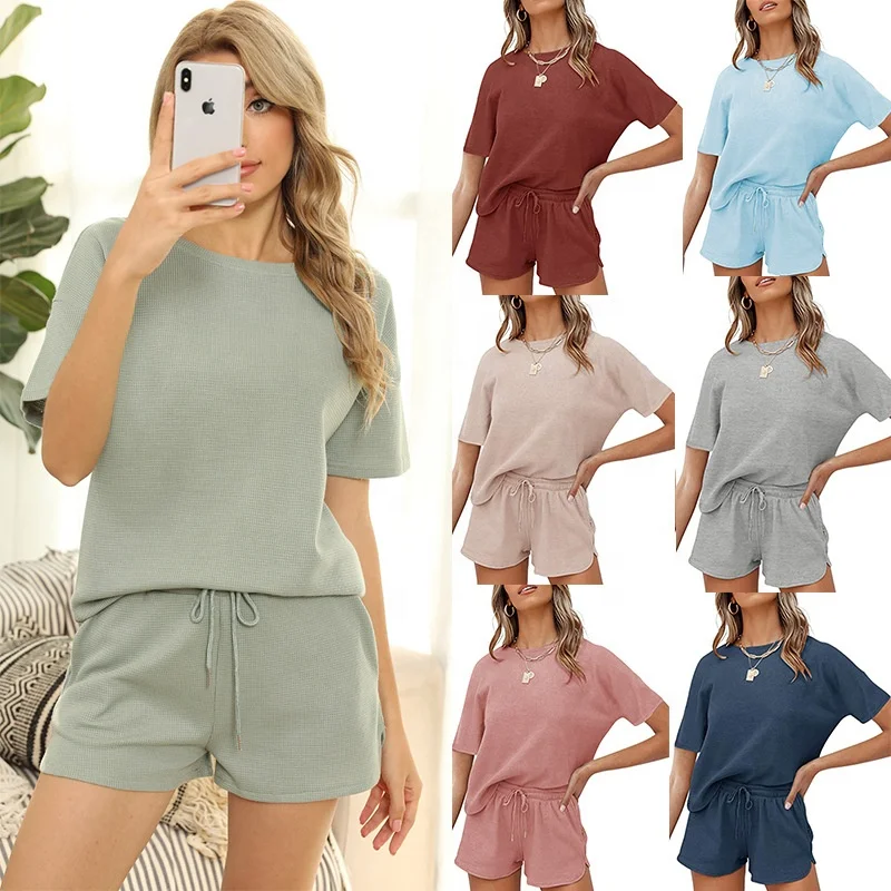 

XLL Hot sales plain custom soft pyjamas femme shorts sleepwear cotton two piece set womens comfortable loungewear, As picture or customized color