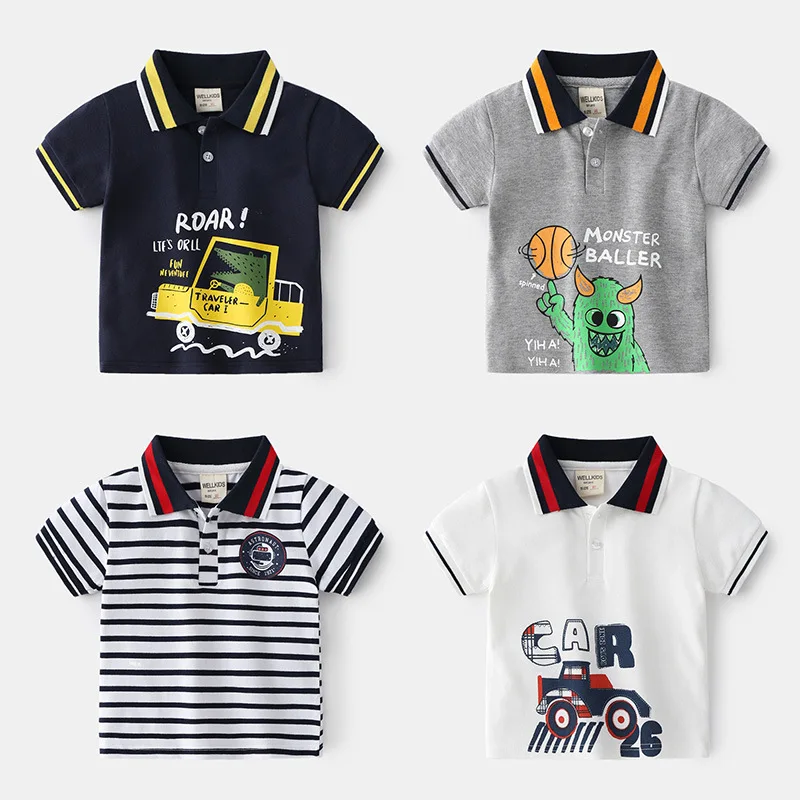 

Short-sleeved polo t shirts for boys and knitted T-shirt tops for children ages 2-7 years