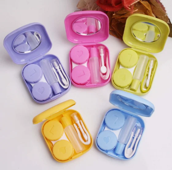 

Solid Color Mini Square Contact Lens Case Box Travel Kit Easy Carry Mirror Container, Picture